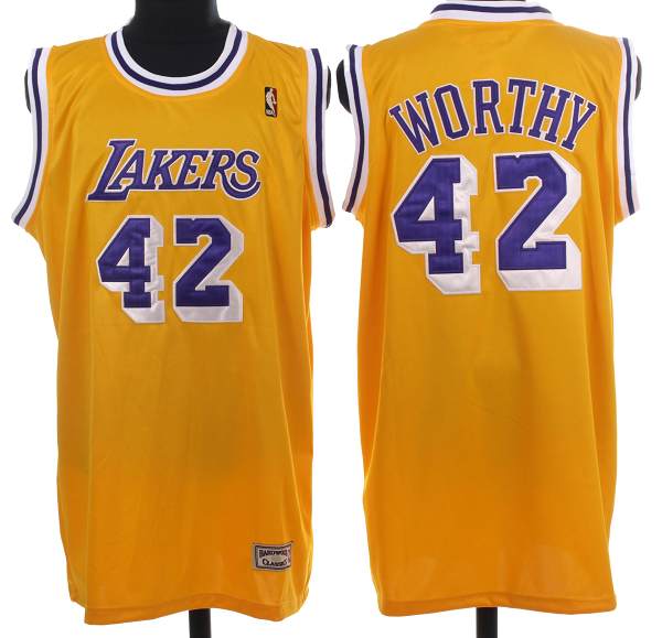 Mitchell&Ness Lakers #42 James Worthy Stitched Yellow Throwback NBA Jersey