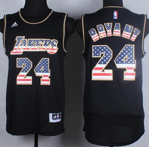 Lakers #24 Kobe Bryant Black USA Flag Fashion Stitched NBA Jersey