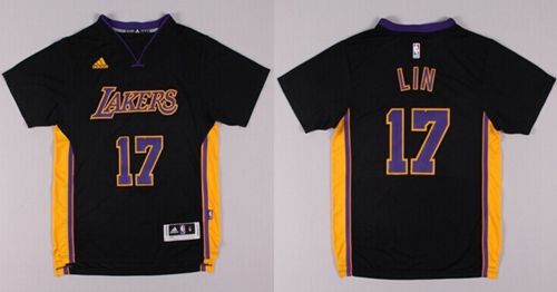 Revolution  Lakers #17 Jeremy Lin Black(Purple NO.) Stitched NBA Jersey