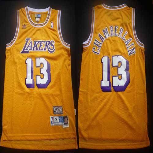 Lakers #13 Wilt Chamberlain Yellow Throwback Stitched NBA Jersey
