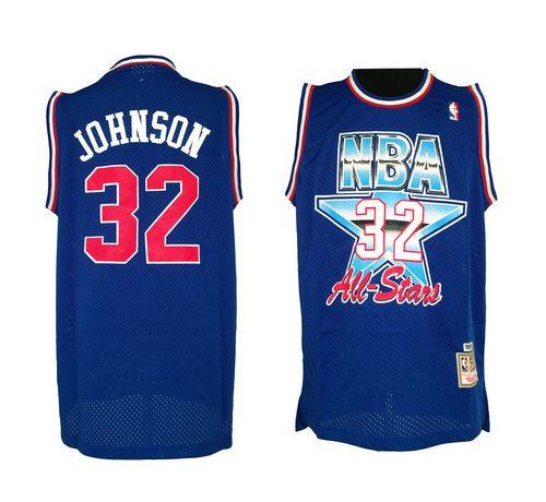 Lakers #32 Magic Johnson Blue 1992 All Star Throwback Stitched NBA Jersey