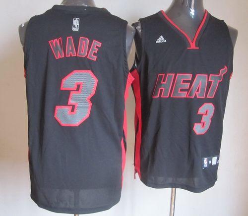 Heat #3 Dwyane Wade Black With Red & Black Number Stitched NBA Jersey