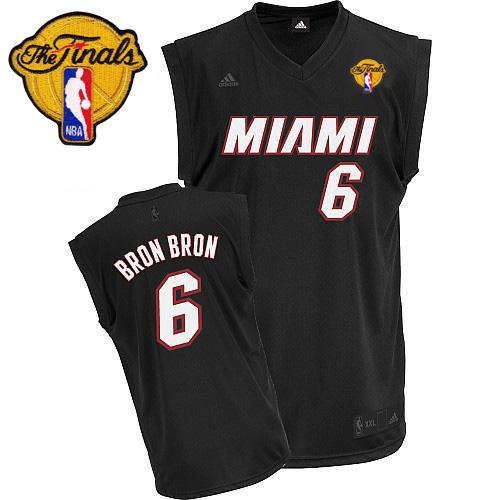 Heat Finals Patch #6 LeBron James Black Bron Bron Fashion Stitched NBA Jersey
