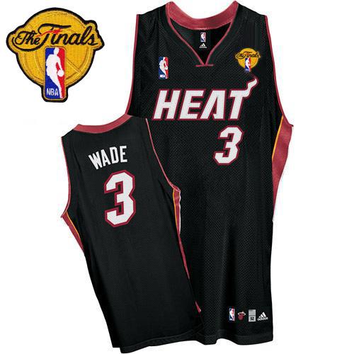 Heat Finals Patch #3 Dwyane Wade Black Stitched NBA Jersey