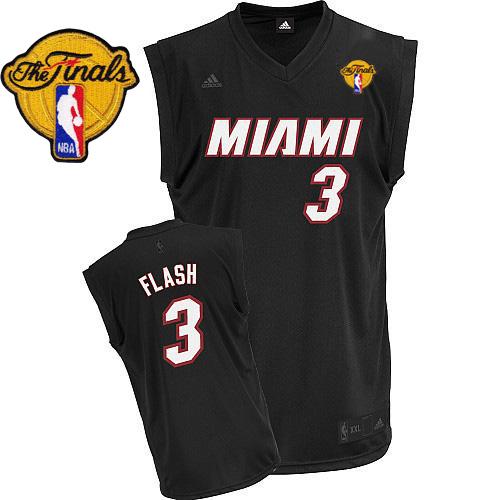 Heat Finals Patch #3 Dwyane Wade Flash Fashion Black Stitched NBA Jersey