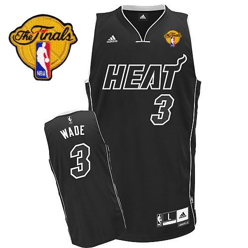 Heat Finals Patch #3 Dwyane Wade Black Shadow Stitched NBA Jersey