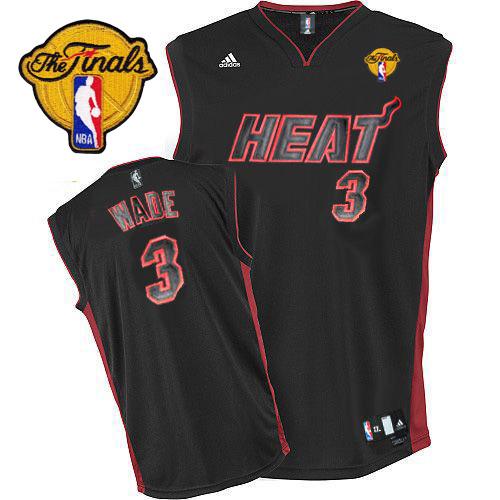 Heat Finals Patch #3 Dwyane Wade Black With Black&Red No. Stitched NBA Jersey