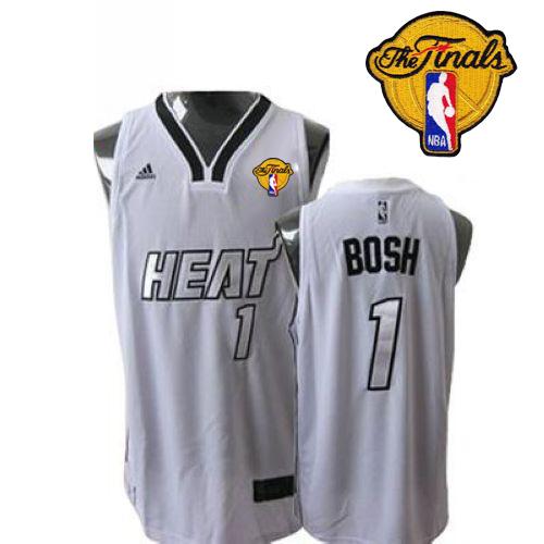 Heat Finals Patch #1 Chris Bosh White Silver No. Stitched NBA Jersey