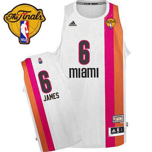 Heat #6 LeBron James White ABA Hardwood Classic With Finals Patch Stitched NBA Jersey