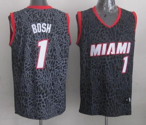Heat #1 Chris Bosh Black Crazy Light Stitched NBA Jersey