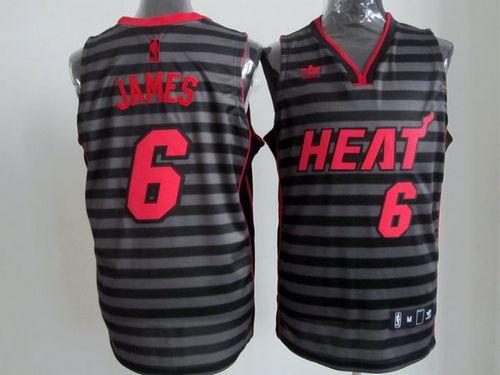 Heat #6 LeBron James Black/Grey Groove Stitched NBA Jersey
