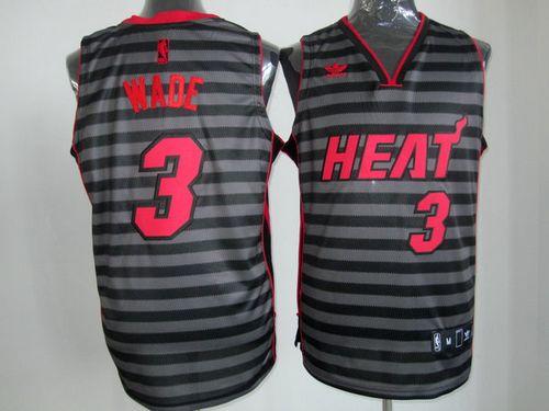 Heat #3 Dwyane Wade Black/Grey Groove Stitched NBA Jersey