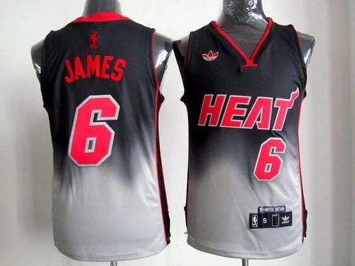 Heat #6 LeBron James Black/Grey Fadeaway Fashion Stitched NBA Jersey