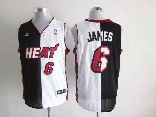 Heat #6 LeBron James Black/White Split Fashion Stitched NBA Jersey