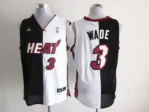 Heat #3 Dwyane Wade Black/White Split Fashion Stitched NBA Jersey