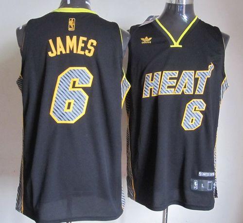 Heat #6 LeBron James Black Electricity Fashion Stitched NBA Jersey