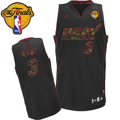 Heat #3 Dwyane Wade Black Camo Fashion Finals Patch Stitched NBA Jersey