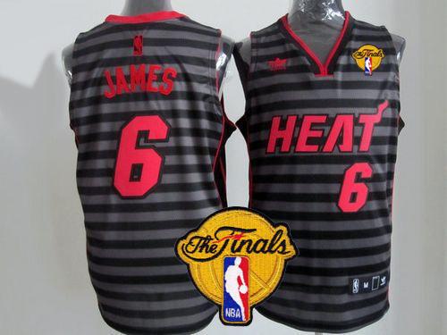 Heat #6 LeBron James Black/Grey Groove Finals Patch Stitched NBA Jersey