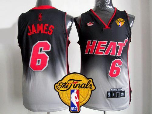 Heat #6 LeBron James Black/Grey Fadeaway Fashion Finals Patch Stitched NBA Jersey
