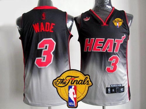 Heat #3 Dwyane Wade Black/Grey Fadeaway Fashion Finals Patch Stitched NBA Jersey