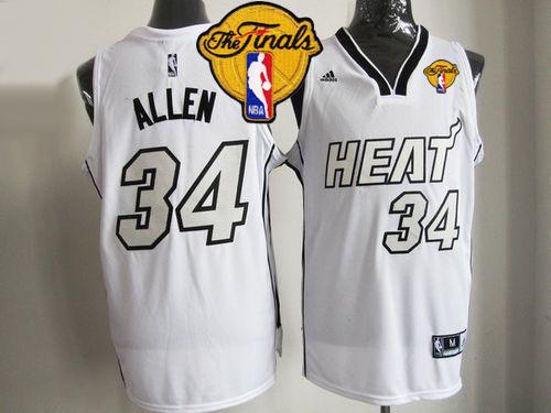 Heat #34 Ray Allen White on White Finals Patch Stitched NBA Jersey