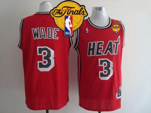 Heat #3 Dwyane Wade Red Hardwood Classics Nights Finals Patch Stitched NBA Jersey
