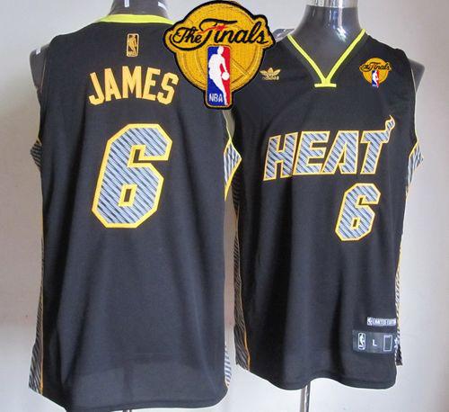 Heat #6 LeBron James Black Electricity Fashion Finals Patch Stitched NBA Jersey
