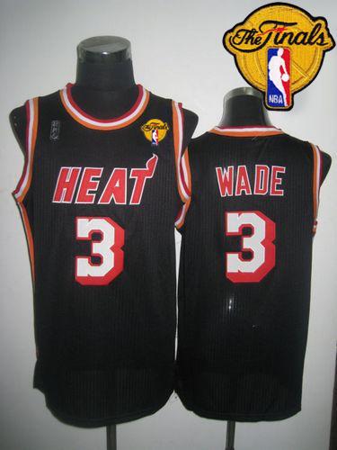 Heat #3 Dwyane Wade Black Hardwood Classics Nights Finals Patch Stitched NBA Jersey