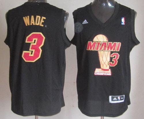 Heat #3 Dwyane Wade Black 2013 NBA Finals Champions Stitched NBA Jersey