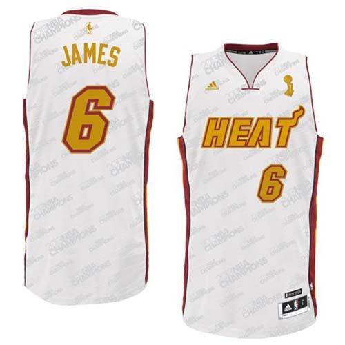 Heat #6 LeBron James White Trophy Banner Fashion Swingman Stitched NBA Jersey