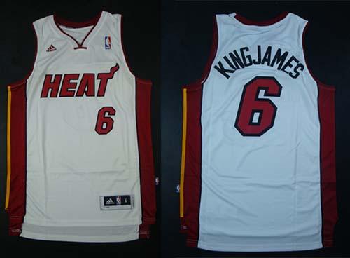 Heat #6 LeBron James White Nickname King James Stitched NBA Jersey