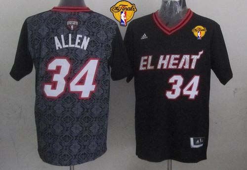 Heat #34 Ray Allen Black New Latin Nights Finals Patch Stitched NBA Jersey
