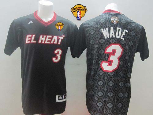 Heat #3 Dwyane Wade Black New Latin Nights Finals Patch Stitched NBA Jersey