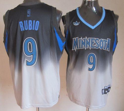 Timberwolves #9 Ricky Rubio Black/Grey Fadeaway Fashion Stitched NBA Jersey