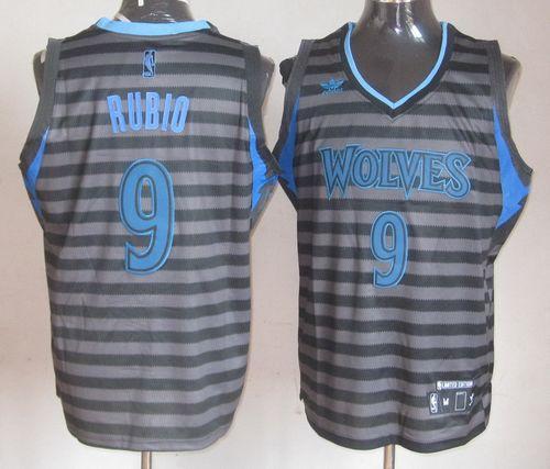 Timberwolves #9 Ricky Rubio Black/Grey Groove Stitched NBA Jersey