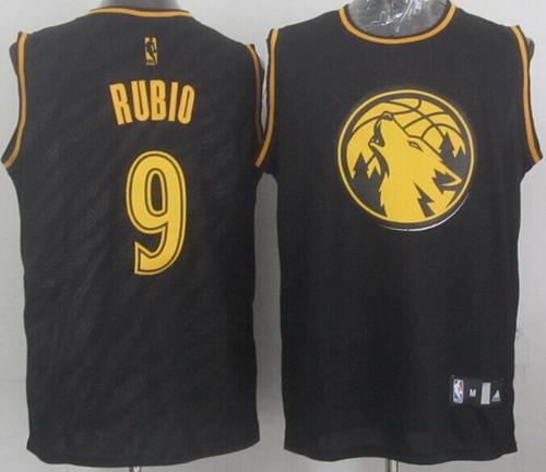 Timberwolves #9 Ricky Rubio Black Precious Metals Fashion Stitched NBA Jersey