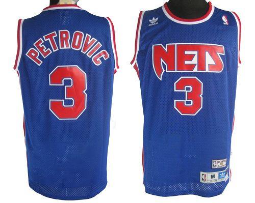 Nets #3 Drazen Petrovic Blue Stitched Throwback NBA Jersey