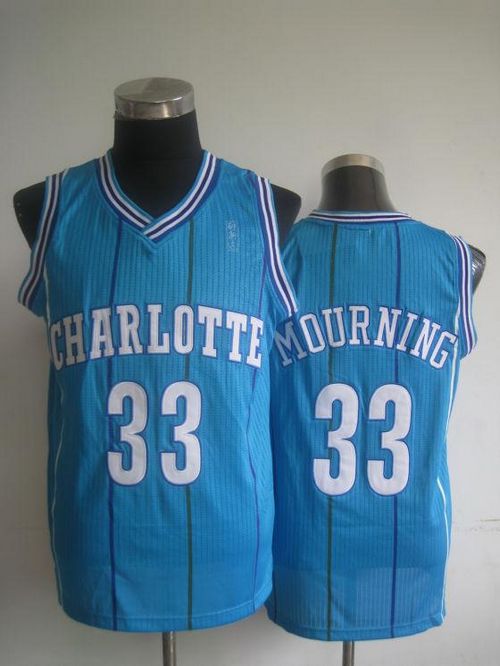 Pelicans #33 Alonzo Mourning Light Blue Charlotte Hornets Throwback Stitched NBA Jersey