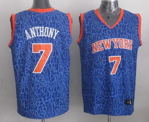 Knicks #7 Carmelo Anthony Blue Crazy Light Stitched NBA Jersey