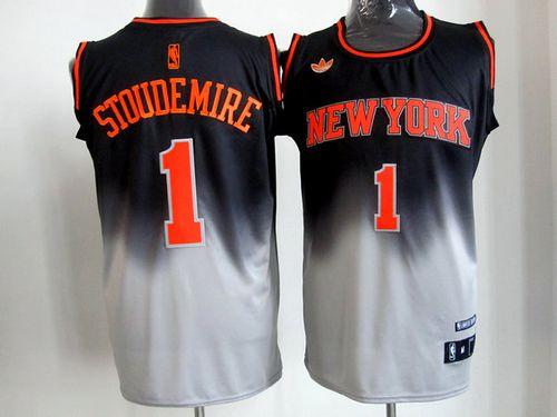 Knicks #1 Amare Stoudemire Black/Grey Fadeaway Fashion Stitched NBA Jersey