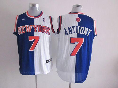 Knicks #7 Carmelo Anthony Blue/White Split Fashion Stitched NBA Jersey