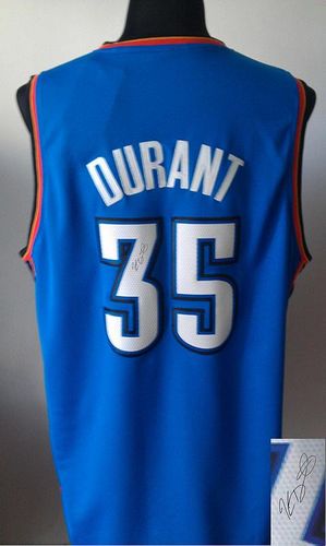Revolution 30 Autographed Thunder #35 Kevin Durant Blue Stitched NBA Jersey