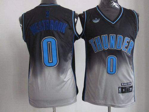 Thunder #0 Russell Westbrook Black/Grey Fadeaway Fashion Stitched NBA Jersey