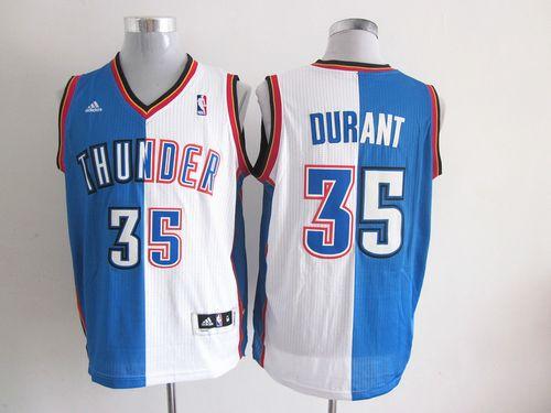 Thunder #35 Kevin Durant Blue/White Split Fashion Stitched NBA Jersey