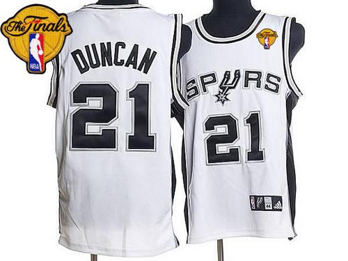 Spurs #21 Tim Duncan Stitched White Finals Patch NBA Jersey