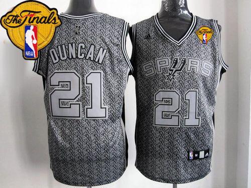 Spurs #21 Tim Duncan Grey Static Fashion Finals Patch Stitched NBA Jersey