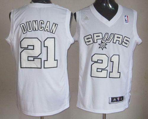 Spurs #21 Tim Duncan White Winter On Court Stitched NBA Jersey