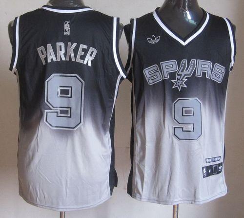 Spurs #9 Tony Parker Black/Grey Fadeaway Fashion Stitched NBA Jersey
