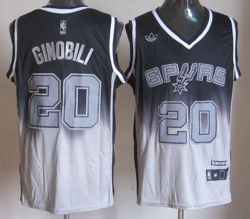 Spurs #20 Manu Ginobili Black/Grey Fadeaway Fashion Stitched NBA Jersey