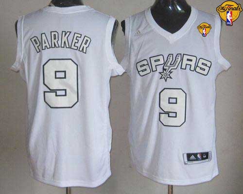 Spurs #9 Tony Parker White Winter On Court Finals Patch Stitched NBA Jersey